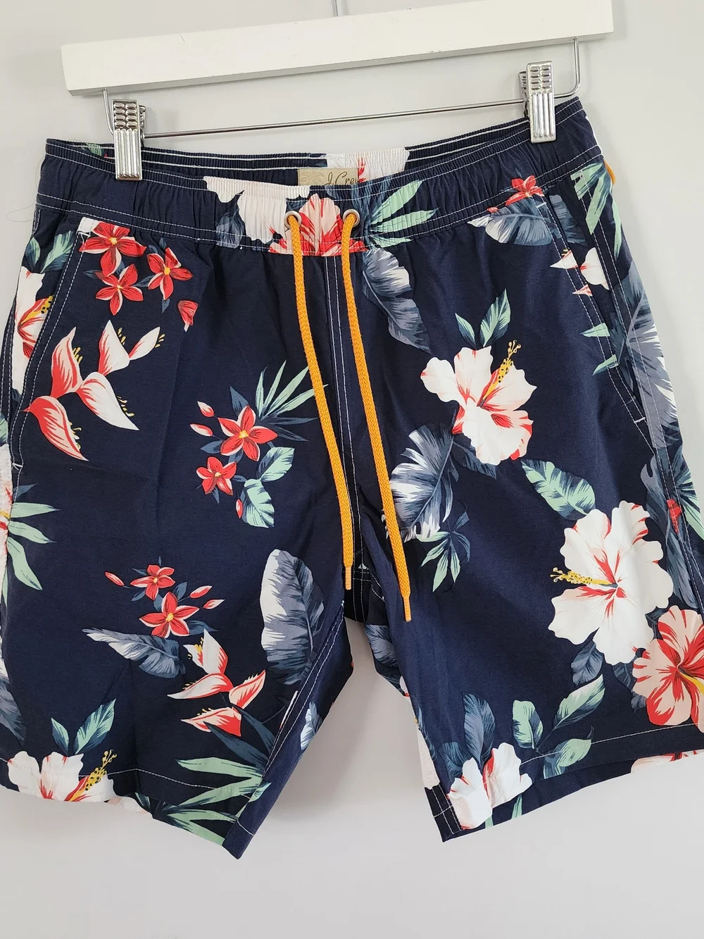 J.Crew Mens Swim Trunks Small Navy Floral Tropical Beach Hawaiian Cabana Surf